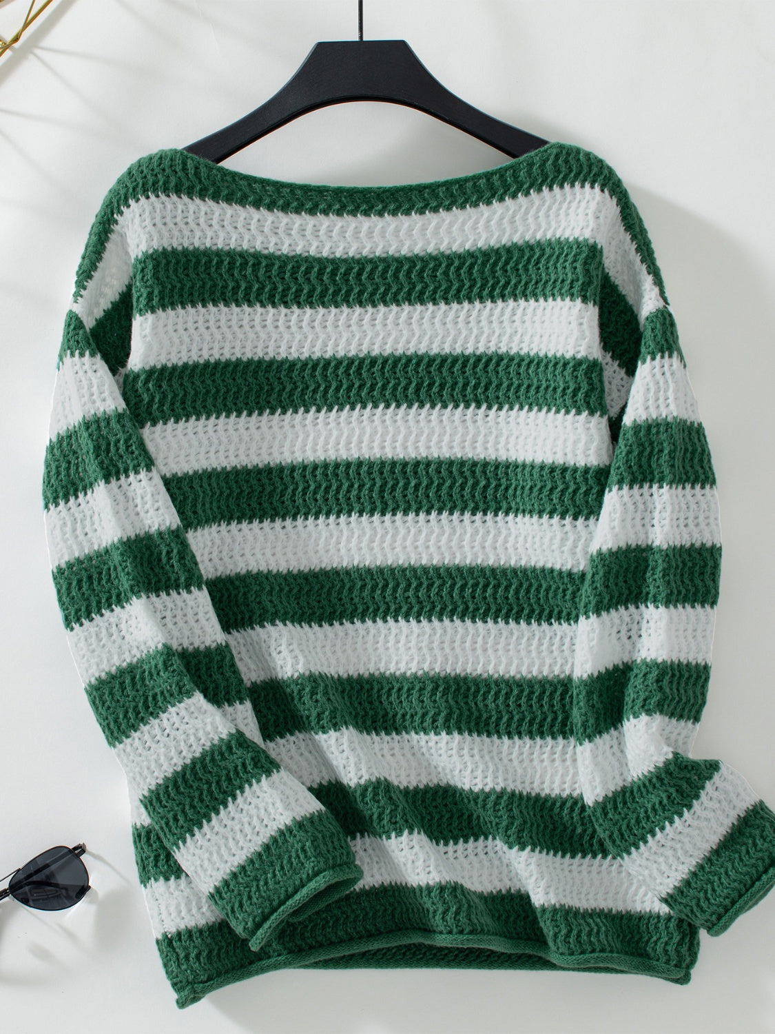 Striped Dropped Shoulder Long Sleeve Sweater - Body By J'ne