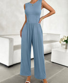 Devine Round Neck Sleeveless Wide Leg Jumpsuit