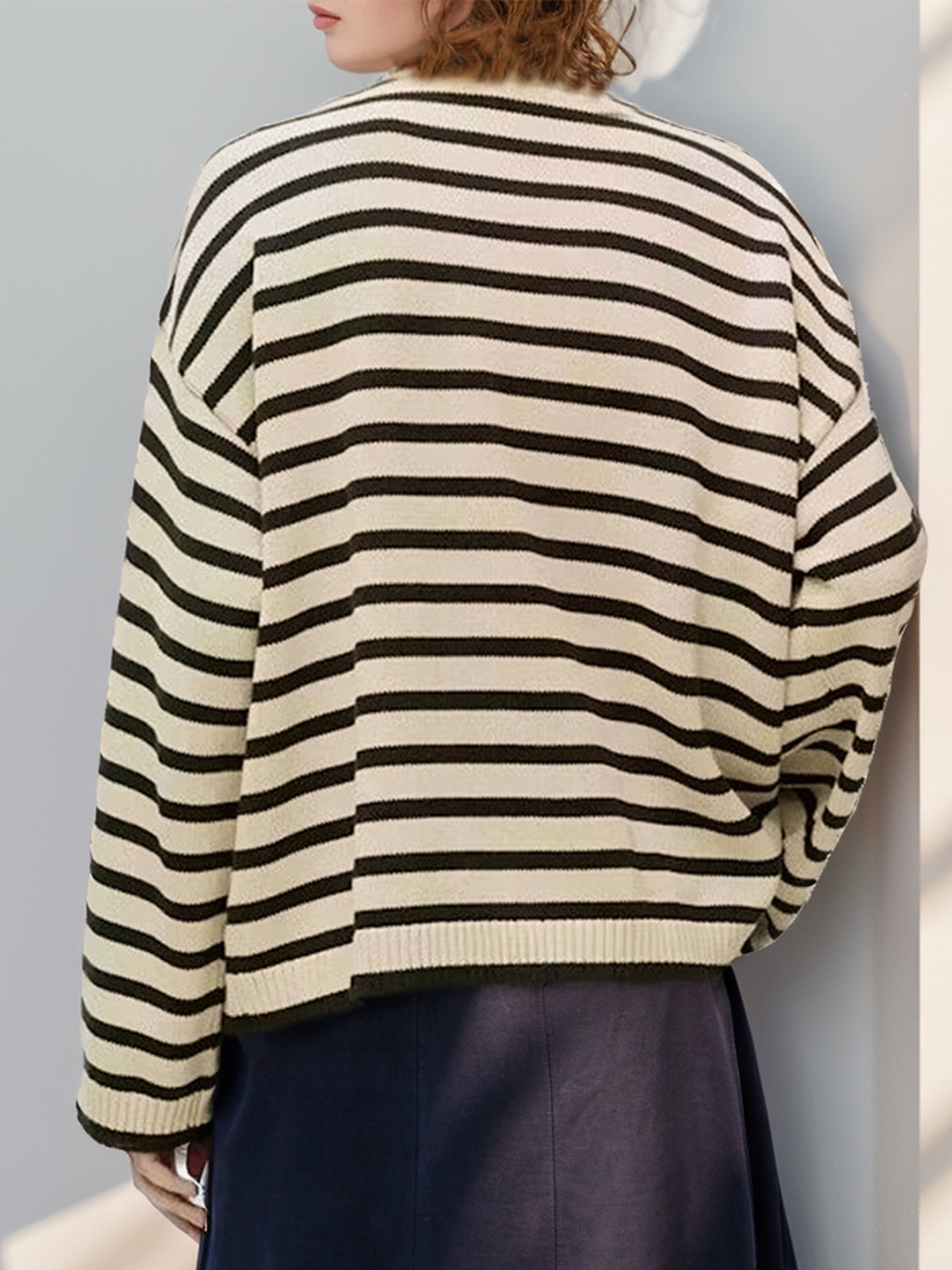 Perfee Striped Round Neck Long Sleeve Knit Top - Body By J'ne