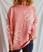 Flower Round Neck Long Sleeve Sweater