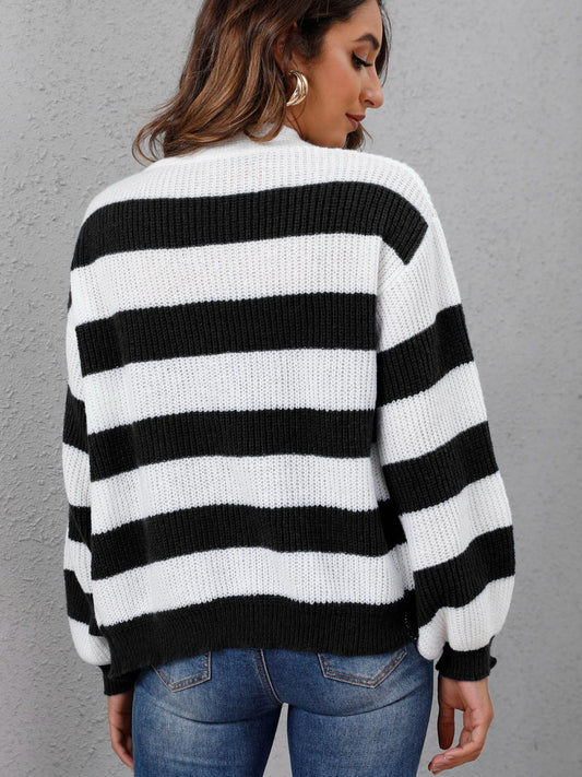 Striped Button Up Long Sleeve Sweater - Body By J'ne