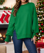 Slit Round Neck Long Sleeve Sweatshirt