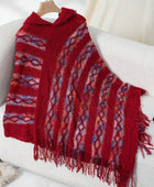 Fringe Contrast Hooded Poncho