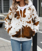 Fuzzy Drawstring Zip Up Hooded Jacket