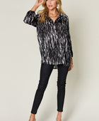 Full Size Printed Button Up Long Sleeve Shirt - Body By J'ne