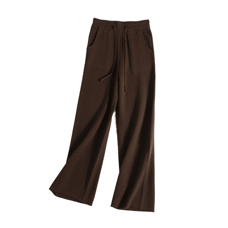 Thick Version Soft Glutinous Wool Drawstring High Waist Straight Wide Leg Pants - Body By J'ne