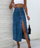 Slit Button Up Midi Denim Skirt