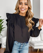 Ruffled Mock Neck Balloon Sleeve Blouse - Body By J'ne