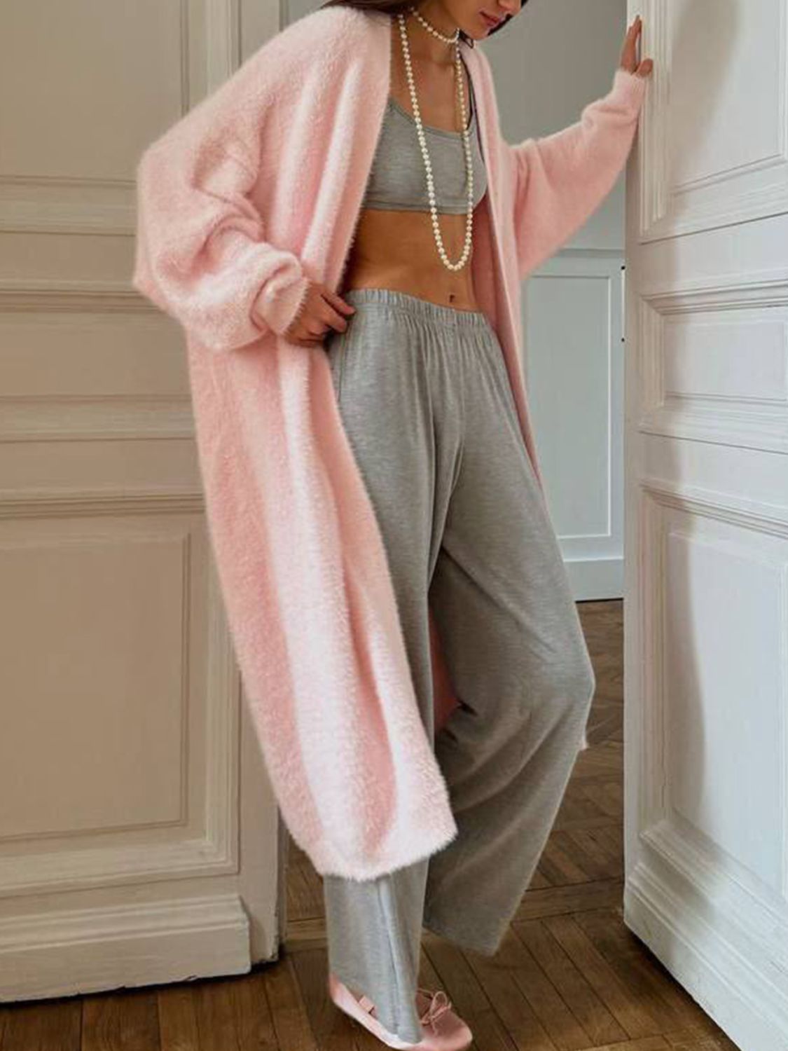 Fuzzy Open Front Solid Color Cardigan - Body By J'ne