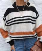 Contrast Striped Round Neck Long Sleeve Sweater