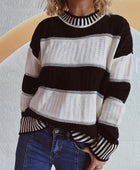 Contrast Round Neck Long Sleeve Sweater