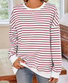 Lovelet Striped Round Neck Long Sleeve Sweatshirt