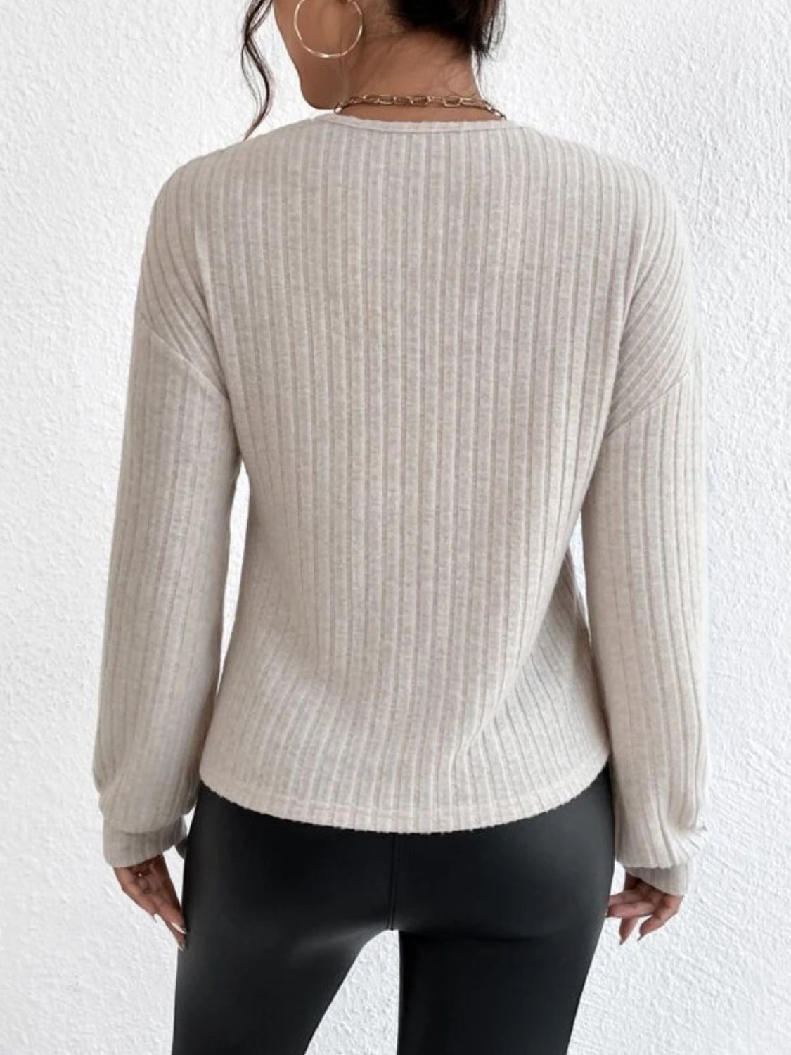 Surplice Dropped Shoulder Long Sleeve T-Shirt - Body By J'ne