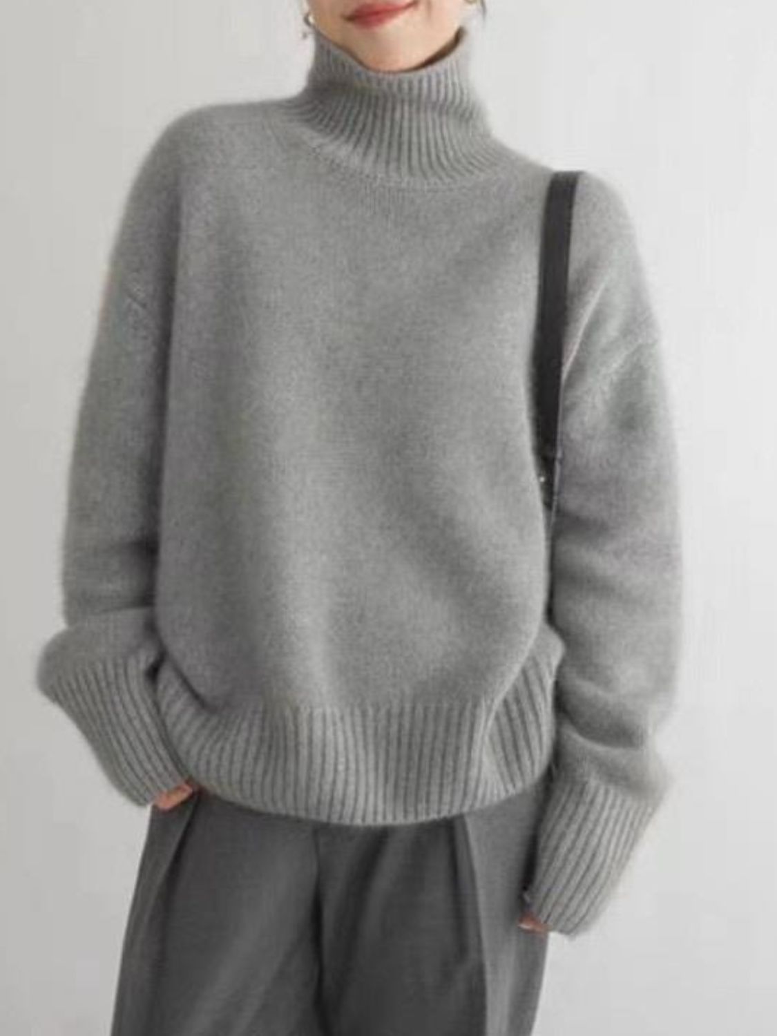 Turtleneck Dropped Shoulder Long Sleeve Sweater - Body By J'ne