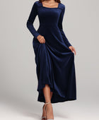 Square Neck Long Sleeve Velvet Dress