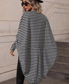 Houndstooth Open Front Batwing Sleeve Cardigan