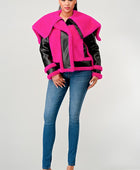 Pink Faux Fur Aviator Jacket