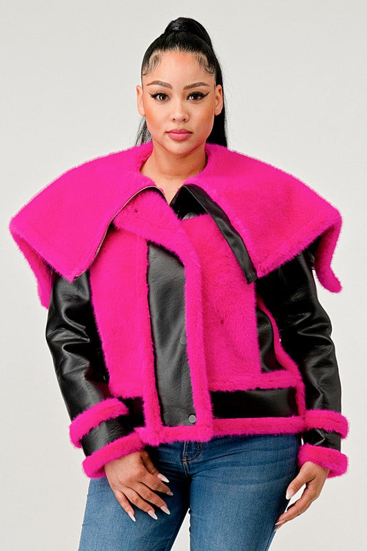 Pink Faux Fur Aviator Jacket