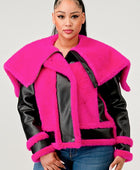 Pink Faux Fur Aviator Jacket