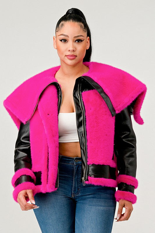 Pink Faux Fur Aviator Jacket