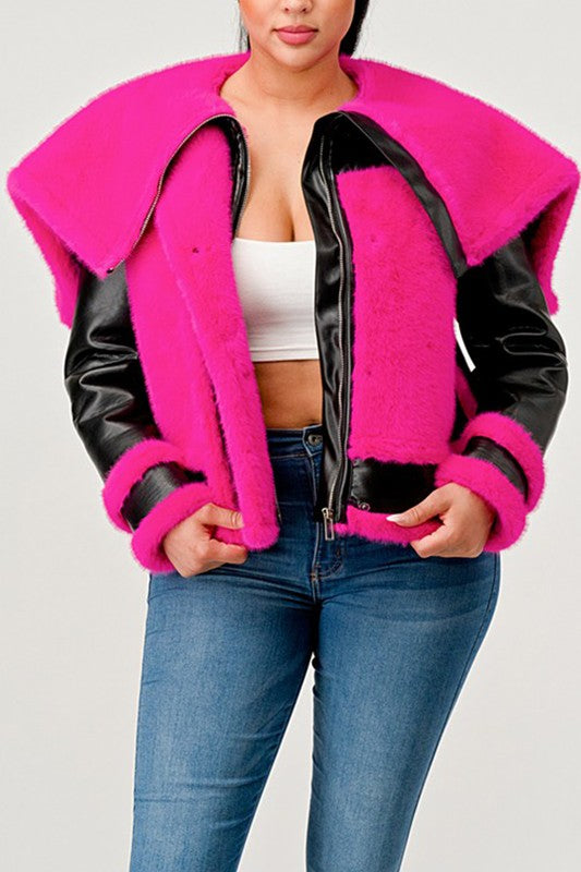 Pink Faux Fur Aviator Jacket - Body By J'ne