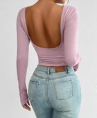 Devine Backless Round Neck Long Sleeve T-Shirt