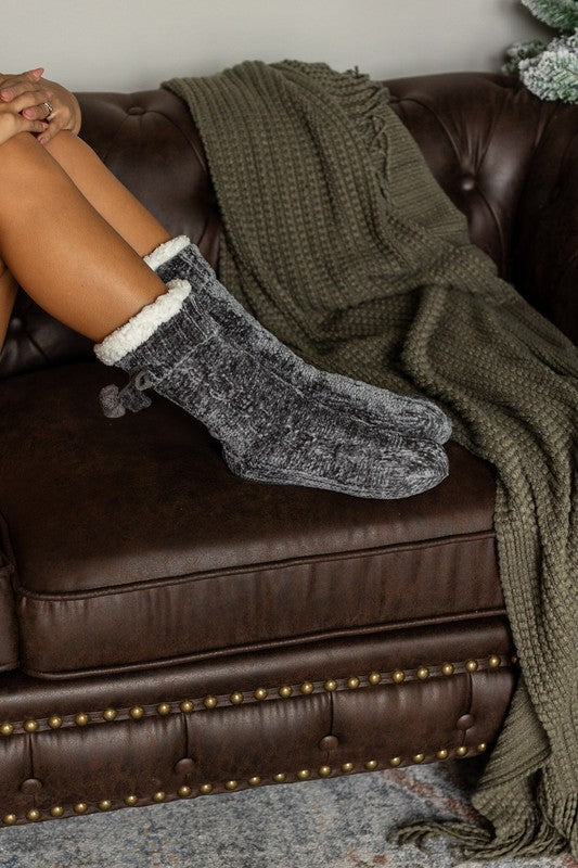 The Meredith - Cozy Fleece lined Pom Socks - Body By J'ne