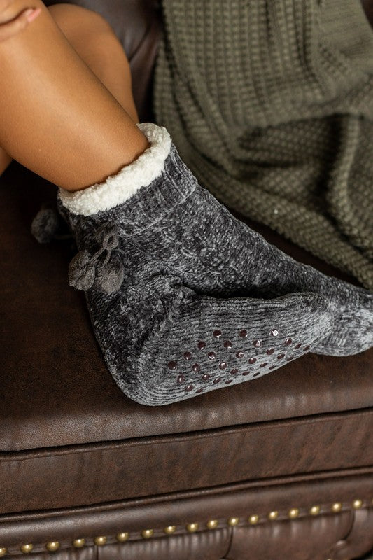 The Meredith - Cozy Fleece lined Pom Socks - Body By J'ne
