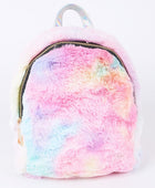 Mochila pequeña de peluche con efecto tie-dye y arcoíris