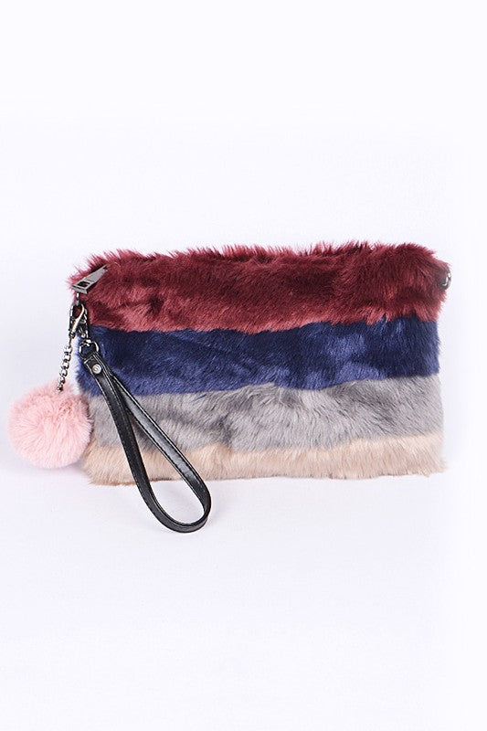 Faux Fur Convertible Wristlet Crossbody Swing Bag