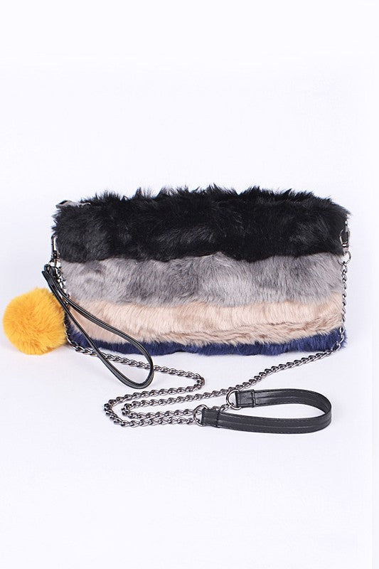 Faux Fur Convertible Wristlet Crossbody Swing Bag