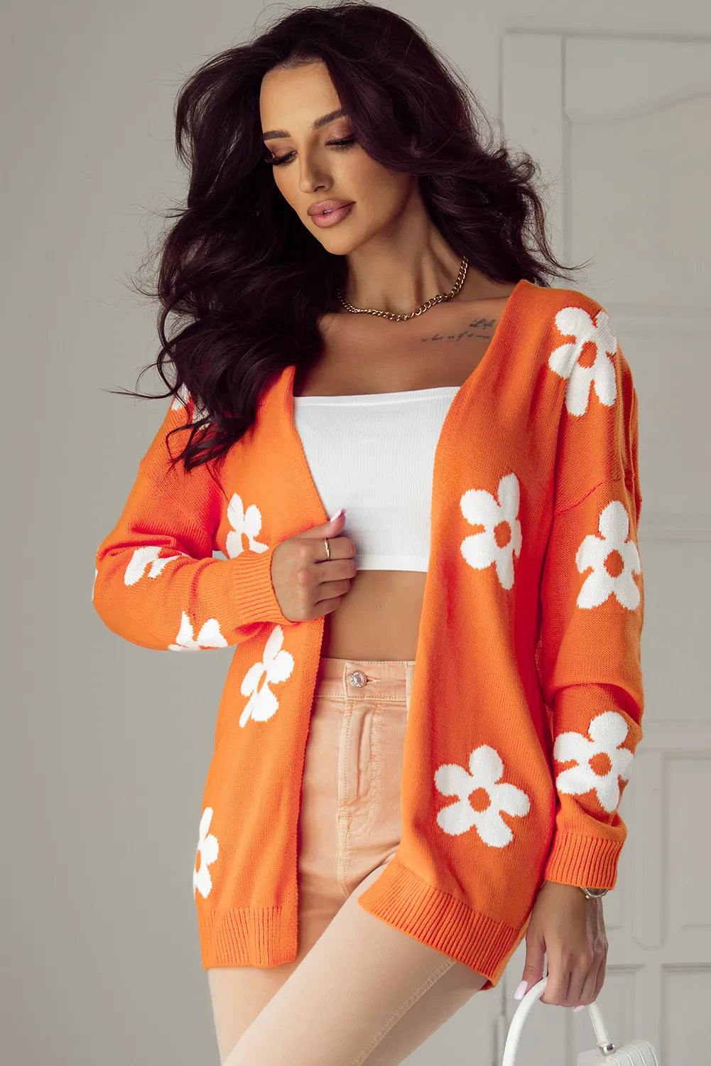 Flower Open Front Long Sleeve Cardigan - Body By J'ne