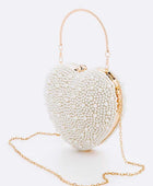 Faux Pearl Iconic Heart Shape Box Clutch