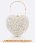 Faux Pearl Iconic Heart Shape Box Clutch