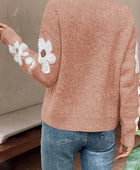 Flower Round Neck Long Sleeve Sweater