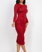 Ruched Long Sleeve Midi Dress