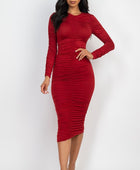 Ruched Long Sleeve Midi Dress