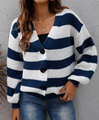 Striped Button Up Long Sleeve Sweater