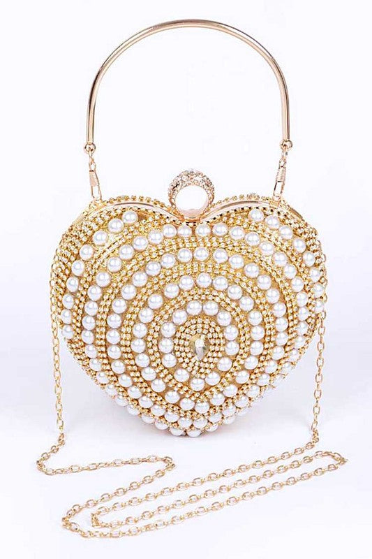 Pearl Studded Heart Shape Top handle Clutch - Body By J'ne