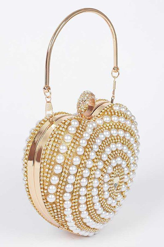 Pearl Studded Heart Shape Top handle Clutch - Body By J'ne