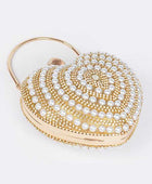 Pearl Studded Heart Shape Top handle Clutch