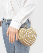 Pearl Studded Heart Shape Top handle Clutch