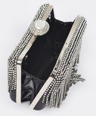 Fringe Rhinestone Box Clutch Bag