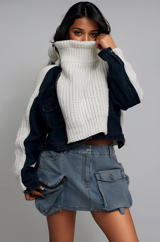 Denim and Knit Multi Fabric Jacket - Body By J'ne