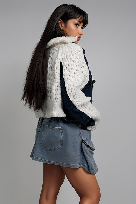 Denim and Knit Multi Fabric Jacket - Body By J'ne