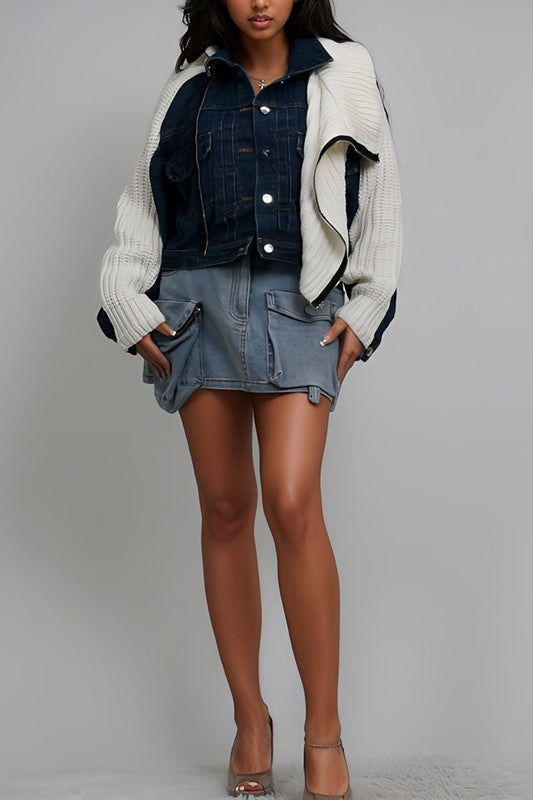 Denim and Knit Multi Fabric Jacket - Body By J'ne