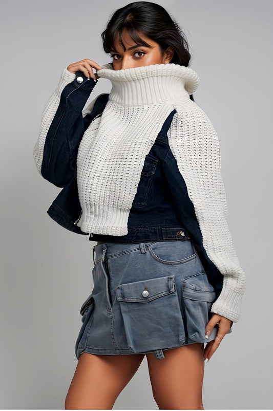 Denim and Knit Multi Fabric Jacket