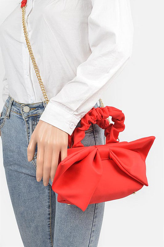 Crinkle Handle Large Bow Tie Clutch Bag