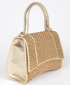 Rhinestone Metallic Top Handle Crossbody Bag