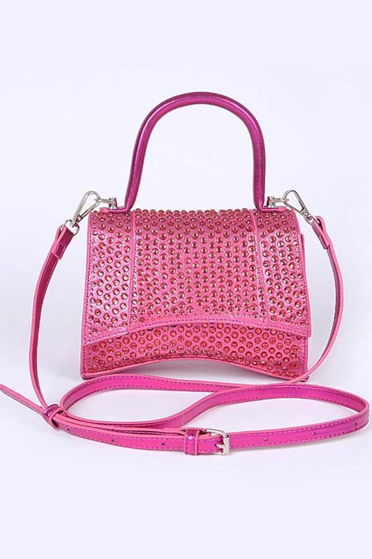 Rhinestone Metallic Top Handle Crossbody Bag - Body By J'ne